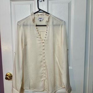 Express Ivory Ruffle Button Front Women's Blouse With Long Sleeves Size Medium